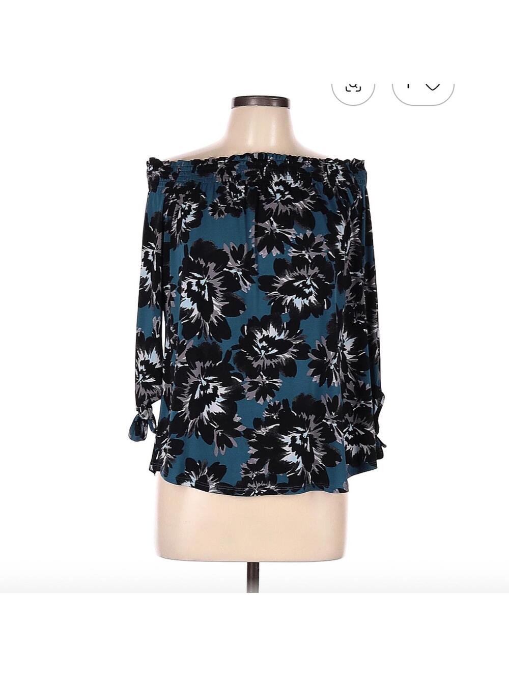 White House Black Market Blue Floral 3/4 Sleeve Top Size L